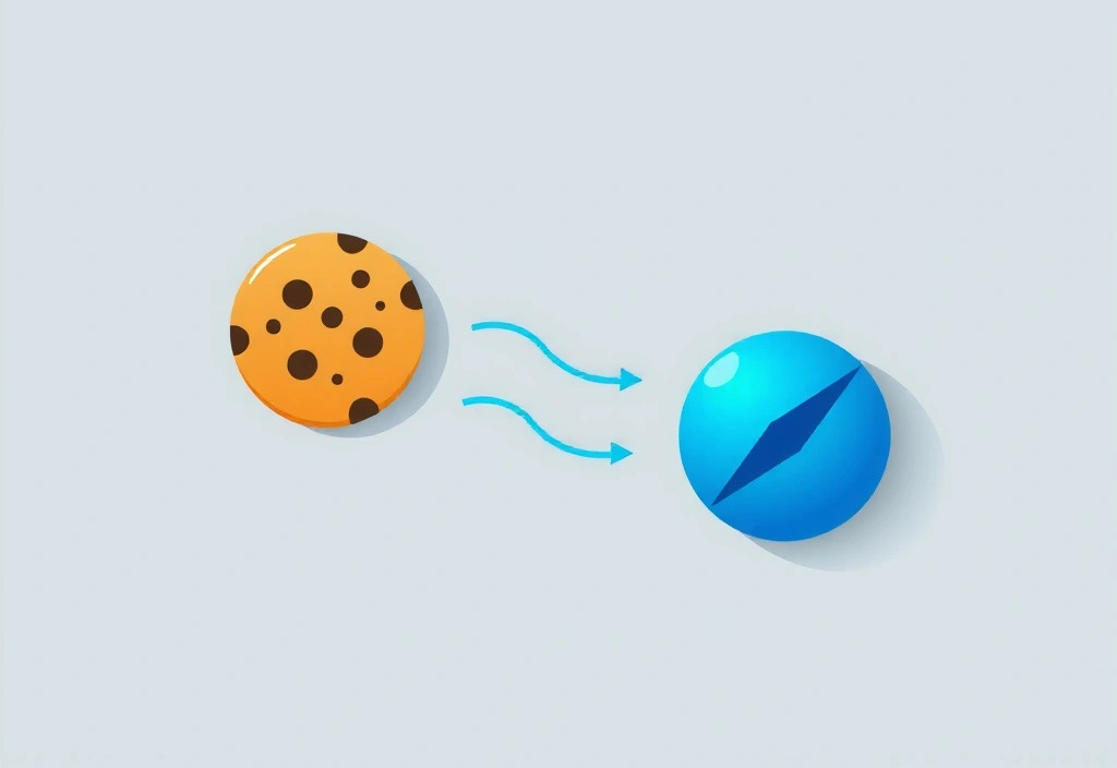 Ilustrație cu simboluri de cookie-uri și date digitale