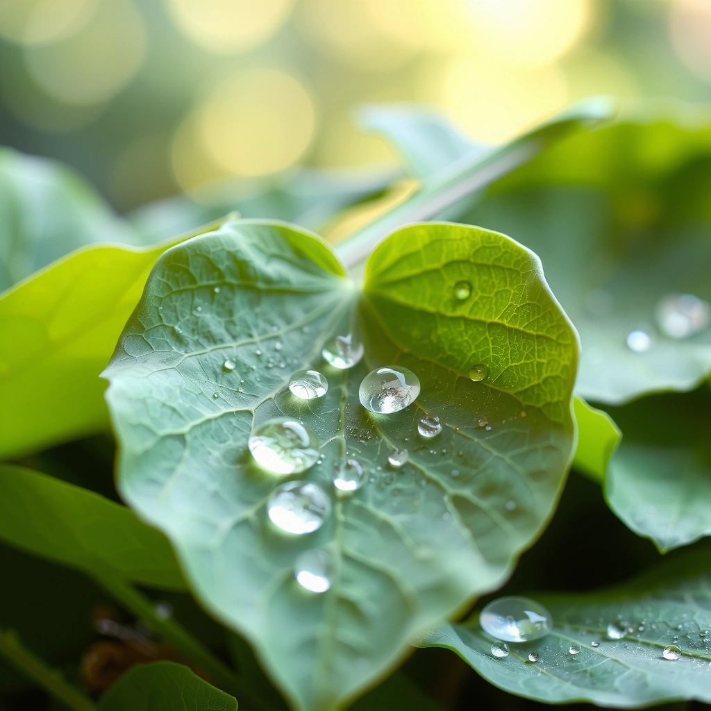 Frunză verde cu picături de apă, simbol al detoxifierii