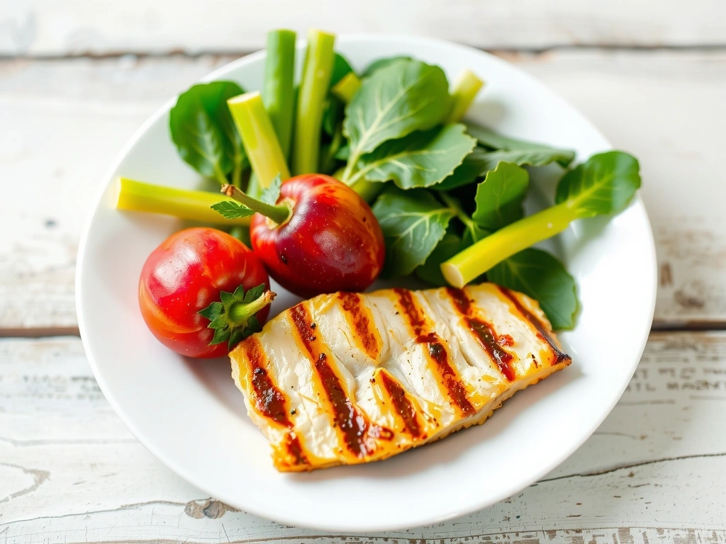 O masă echilibrată cu legume, fructe și proteine slabe