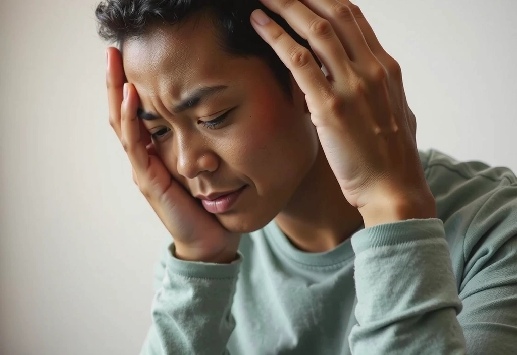 Persoană cu o durere de cap, simbolizând migrenele