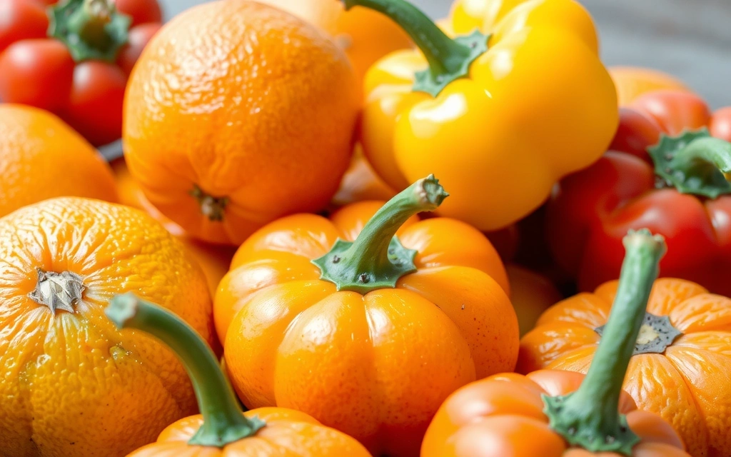 Portocale și ardei grași colorați, simbolizând surse de Vitamina C